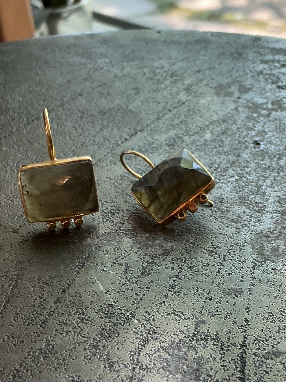 Arhaus Handcrafted Gold & Faceted Labradorite Gemstone Drop Earrings